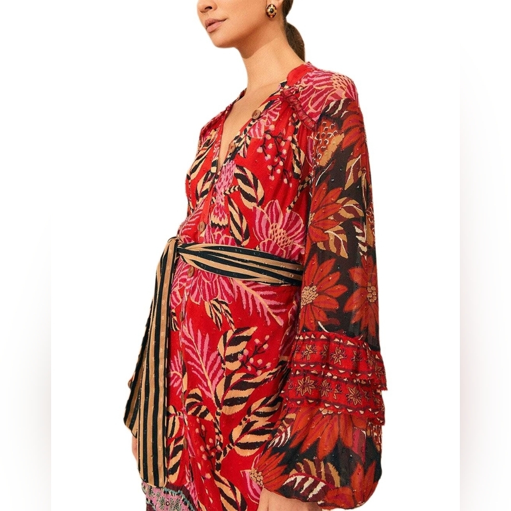FARM Rio MIXED FLORAL Prints Long Sleeve Maxi Dress Size Xs - Picture 3 of 4